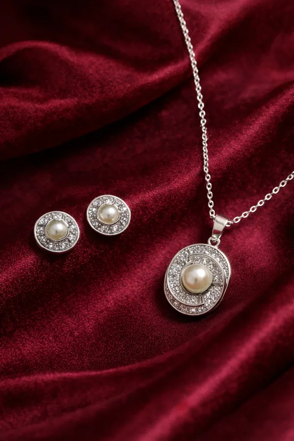 White_Elegant_Pearl_And_Crystal_Jewelry_Set_Necklace_Earrings_For_Women