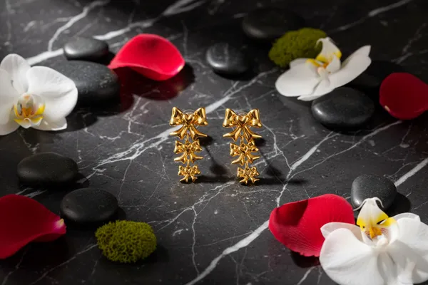 Golden_Triple_Bow_Drop_Earrings_Gold_Plated_For_Women