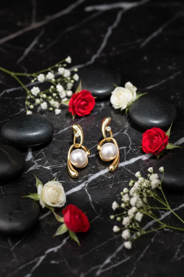 White_Golden_Wave_Pearl_Drop_Earrings_Elegant_Gold_Plated_Stud_With_For_Women