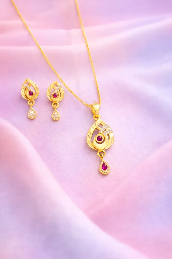 Golden_Ruby_Peacock_Pendant_Necklace_Set_With_Matching_Earrings_For_Women
