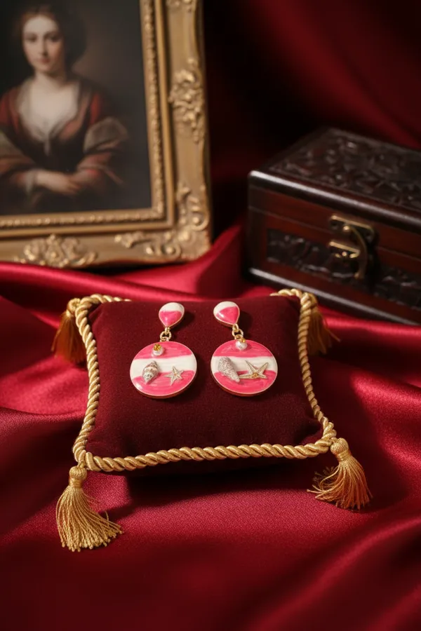 Red_And_White_Pink_Seashell_Starfish_Resin_Dangle_Earrings_For_Women