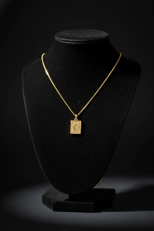 Gold_Plated_Crescent_Moon_Rectangular_Pendant_Necklace_For_Women