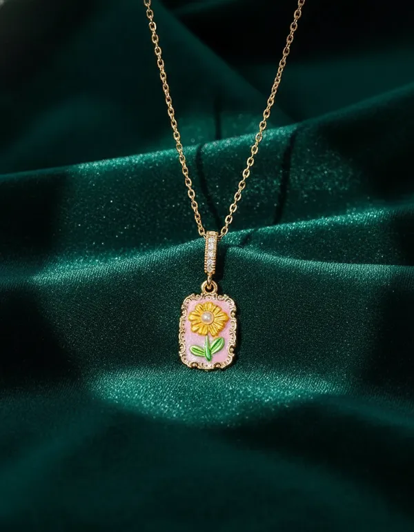 Golden_Sunflower_Enamel_Pendant_Gold_Chain_Necklace_For_Women