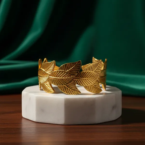 Golden_Leaf_Design_Adjustable_Bracelet_For_Women