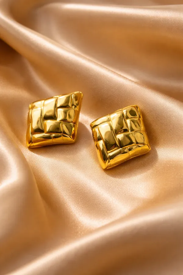 Gold_Plated_Quilted_Square_Stud_Earrings_For_Women