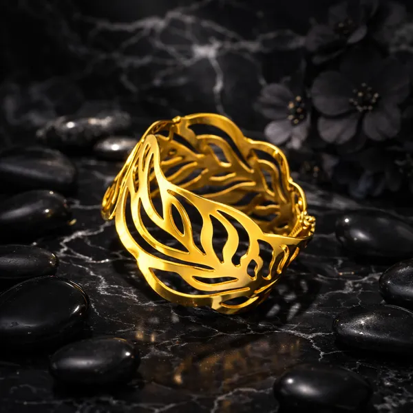Gold_Plated_Leaf_Design_Statement_Bracelet_For_Women
