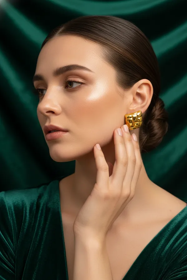 Gold_Plated_Quilted_Square_Stud_Earrings_For_Women