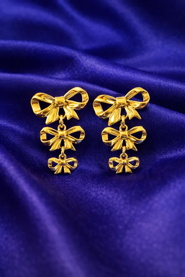 Golden_Triple_Bow_Drop_Earrings_For_Women