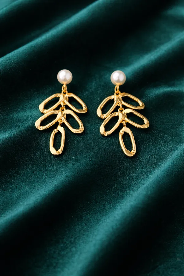 Golden_Pearl_Drop_Leaf_Earrings_For_Women