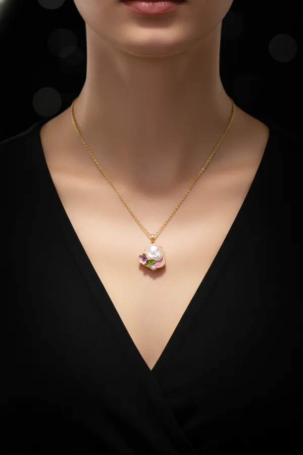White_Elegant_Baroque_Pearl_Flower_Pendant_Necklace_With_Gold_Chain_For_Women