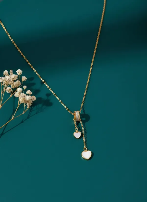White_Elegant_Heart_Pendant_Gold_Plated_Adjustable_Necklace_With_Crystal_Bead_For_Women