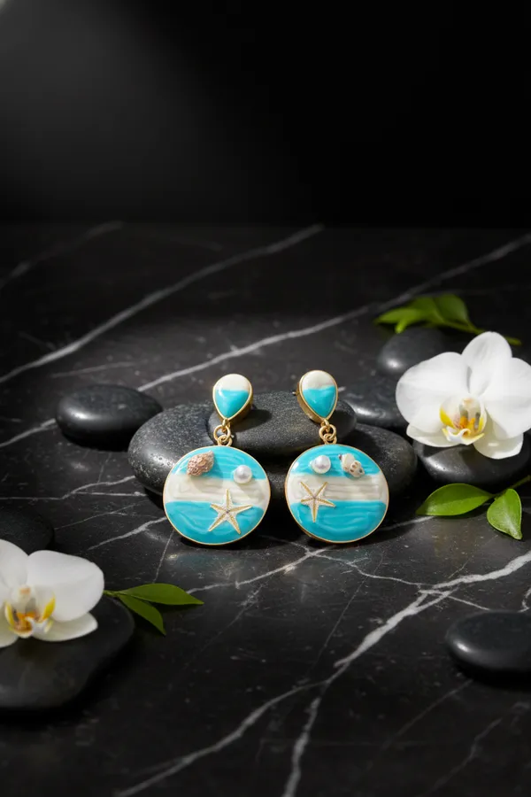 Blue_Seaside_Serenity_Drop_Earrings_Beach_Themed_Turquoise_And_Gold_Dangle_With_Starfish_Shell_Accents_For_Women