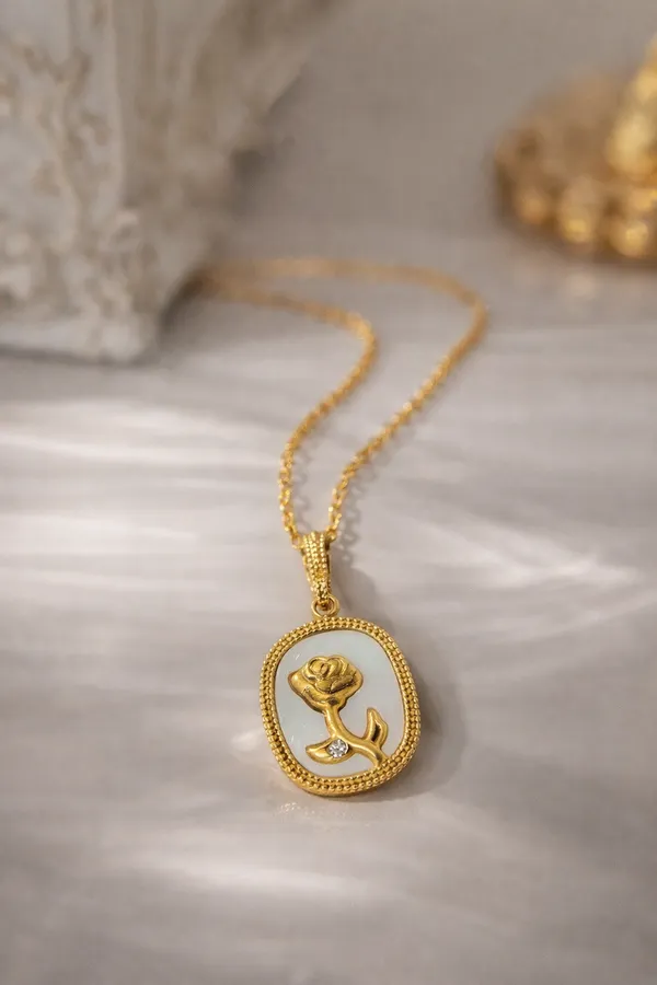 Golden_Elegant_Rose_Pendant_Necklace_With_Mother_Of_Pearl_For_Women