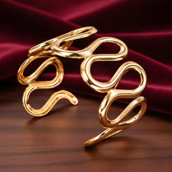 Golden_Wavy_Abstract_Cuff_Bracelet_Statement_Adjustable_Open_Bangle_For_Women