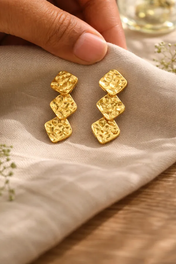 Gold_Plated_Textured_Square_Drop_Earrings_For_Women