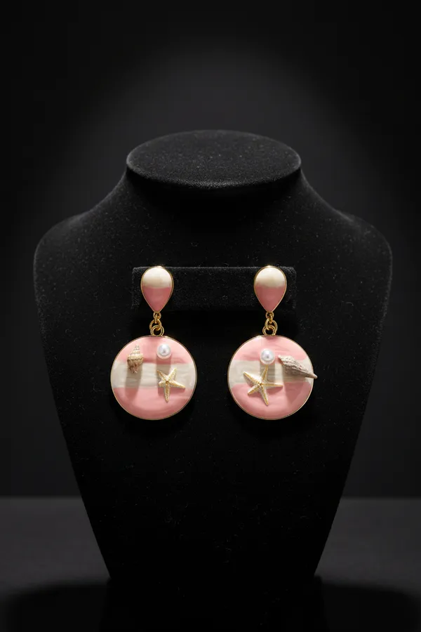 Pink_Seashell_Starfish_Drop_Earrings_With_Pearl_And_Shell_Accents_For_Women