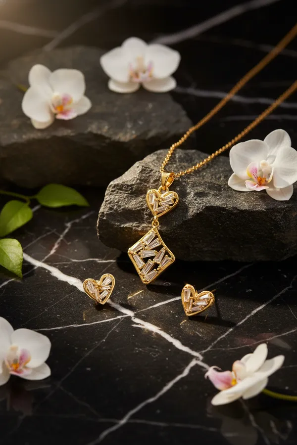 Gold_Plated_Crystal_Heart_And_Diamond_Pendant_Necklace_With_Matching_Earrings_Set_For_Women