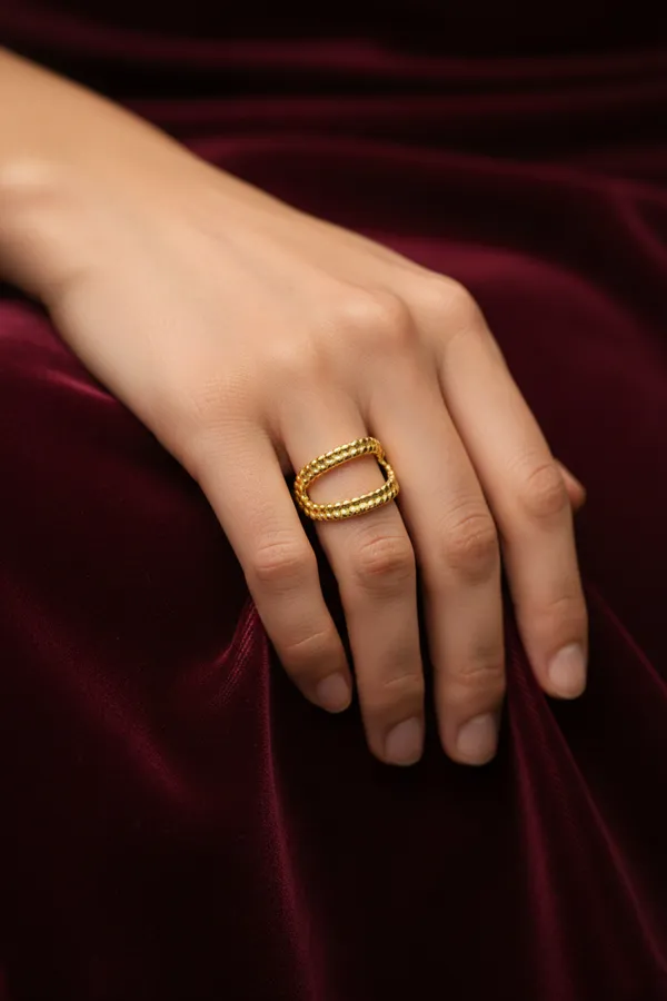 Golden_Gold_Beaded_Double_Band_Ring_Modern_Open_Design_Adjustable_Fashion_For_Women