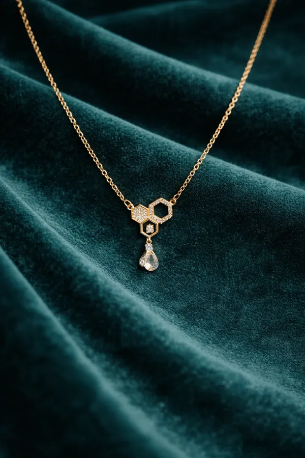 Golden_Honeycomb_Crystal_Drop_Gold_Plated_Pendant_Necklace_For_Women