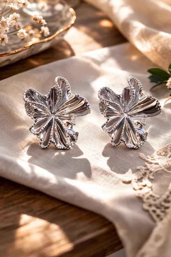 White_Elegant_Silver_Toned_Floral_Stud_Earrings_For_Women