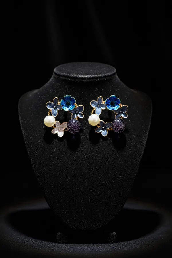 Blue_Floral_Wreath_Earrings_With_Pearl_And_Sparkle_Accents_For_Women