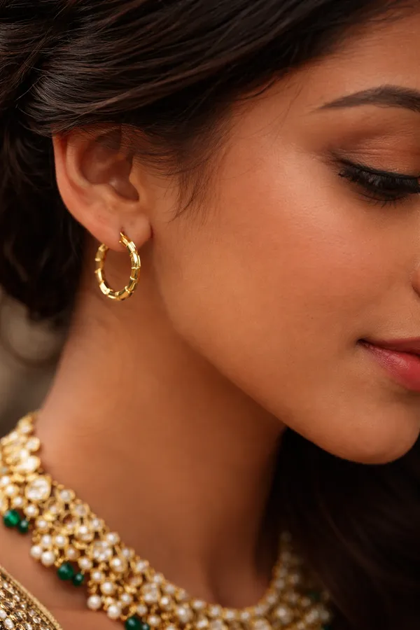 Gold_Plated_Bamboo_Textured_Hoop_Earrings_For_Women