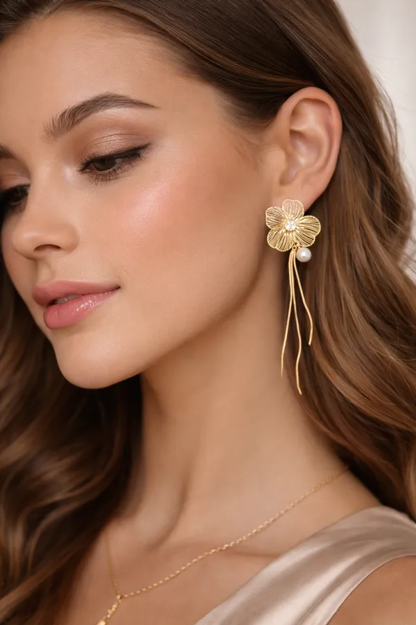 White_Golden_Flower_Pearl_Drop_Earrings_For_Women