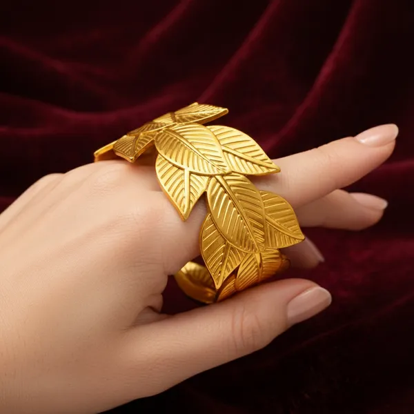Golden_Leaf_Design_Adjustable_Bracelet_For_Women