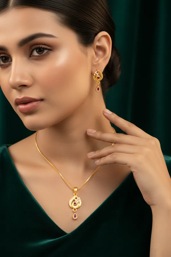 Golden_Ruby_Peacock_Pendant_Necklace_Set_With_Matching_Earrings_For_Women
