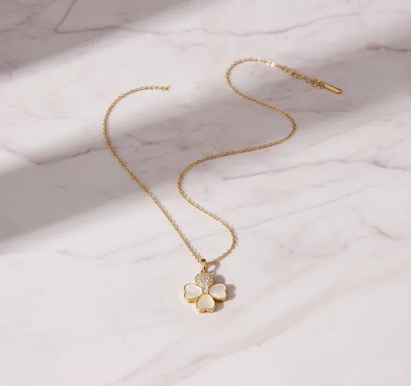 White_Gold_Plated_Four_Leaf_Clover_Pendant_Necklace_With_Cat_Eye_Stones_For_Women