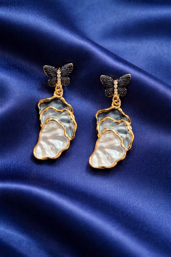 Black_And_White_Butterfly_Pearl_Shell_Drop_Earrings_With_Gold_Trim_For_Women