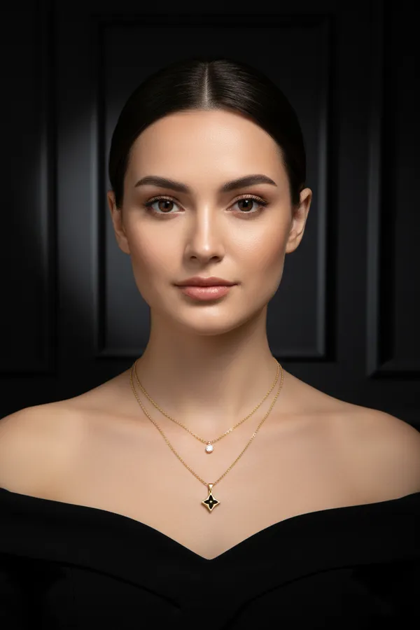 Golden_Elegant_Layered_Star_Pendant_Necklace_Set_Gold_Finish_For_Women
