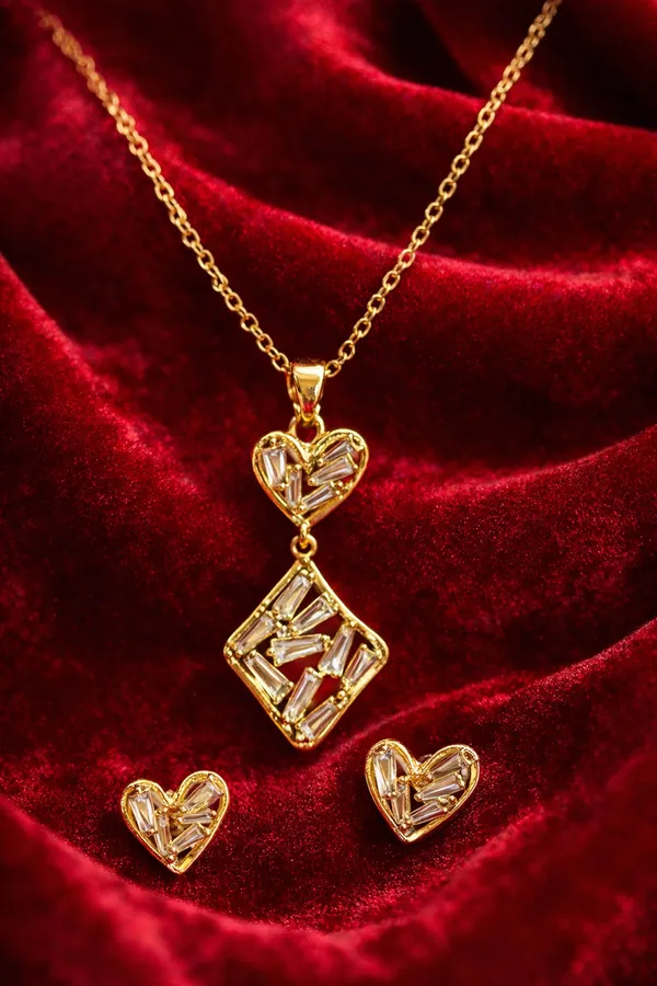 Gold_Plated_Crystal_Heart_And_Diamond_Pendant_Necklace_With_Matching_Earrings_Set_For_Women
