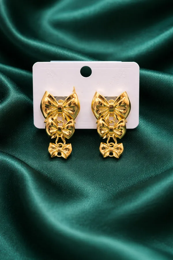 Golden_Triple_Bow_Gold_Plated_Drop_Earrings_For_Women
