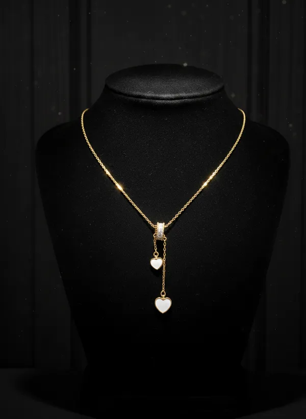 White_Elegant_Heart_Pendant_Gold_Plated_Adjustable_Necklace_With_Crystal_Bead_For_Women
