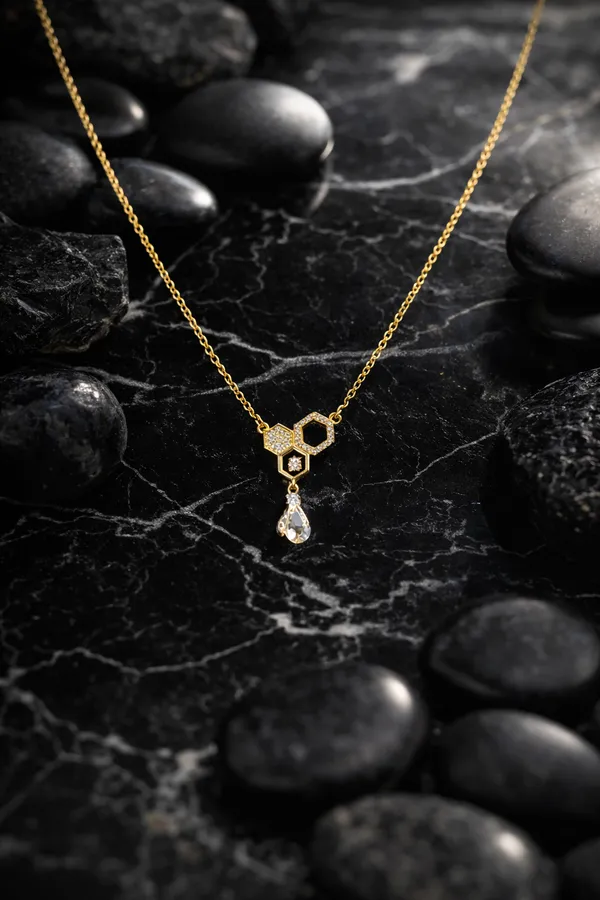 Golden_Honeycomb_Crystal_Drop_Gold_Plated_Pendant_Necklace_For_Women