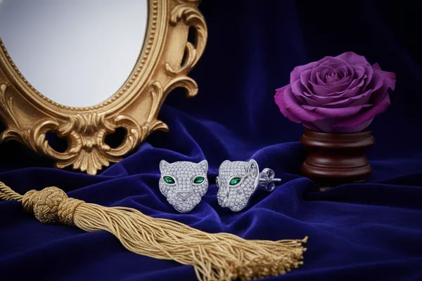 Silver_Sparkling_Leopard_Head_Stud_Earrings_With_Green_Crystal_Eyes_For_Women