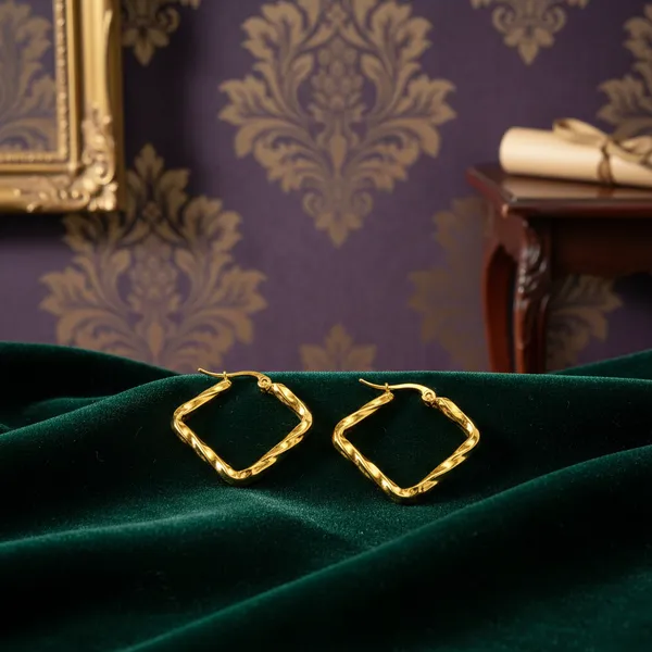 Golden_Twisted_Square_Hoop_Earrings_Gold_Plated_Fashion_Jewelry_For_Women