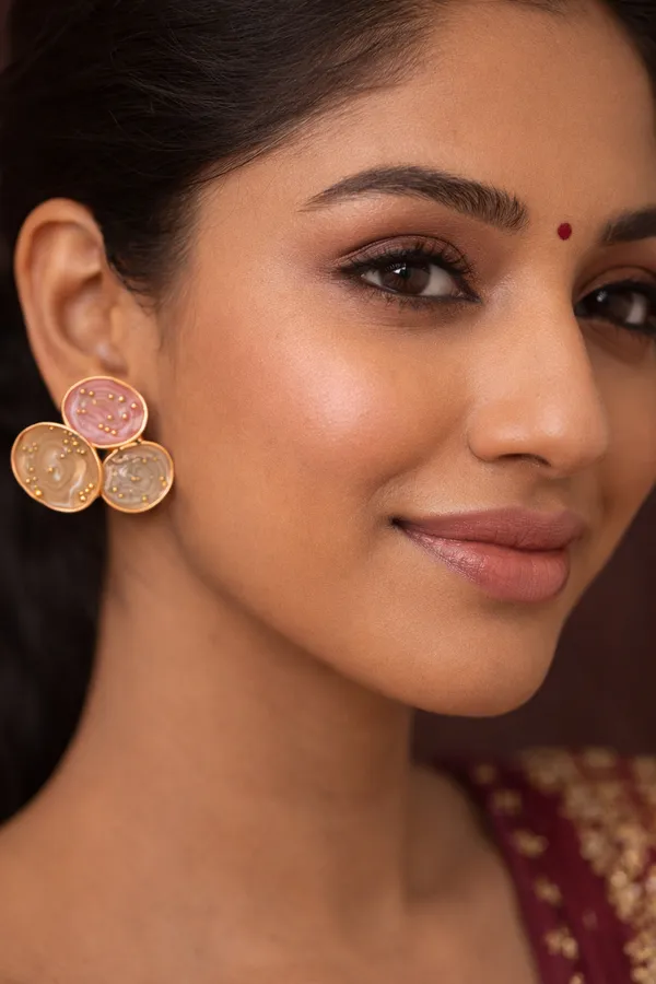 Pink_Multi_Circle_Resin_Stud_Earrings_With_Gold_Plating_For_Women