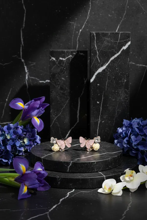 White_Pink_Butterfly_And_Rose_Stud_Earrings_With_Crystal_Accents_For_Women