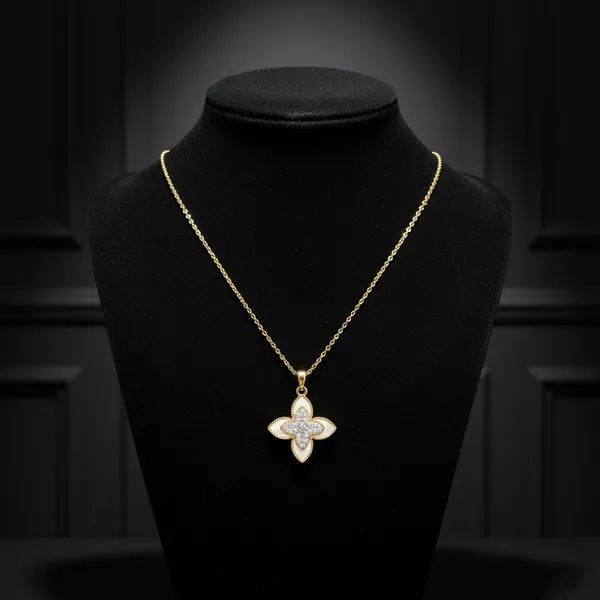 Off_White_Elegant_Enamel_Flower_Pendant_Necklace_With_Gold_Finish_For_Women