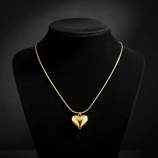 Gold_Plated_Puffed_Heart_Pendant_Necklace_With_Snake_Chain_For_Women