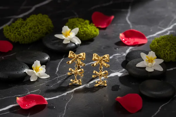 Golden_Triple_Bow_Drop_Earrings_Gold_Plated_Dangle_For_Women