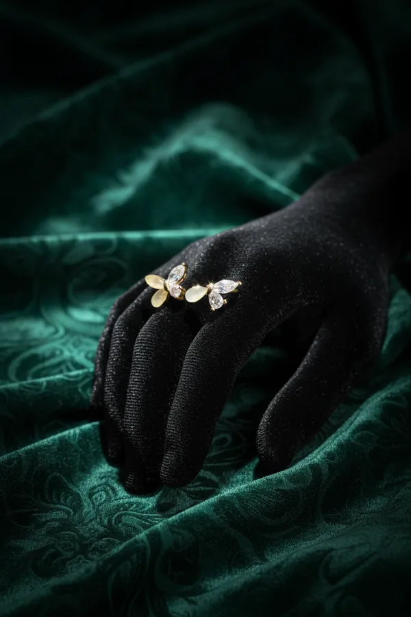 Golden_Dual_Butterfly_Crystal_And_Enamel_Adjustable_Ring_For_Women