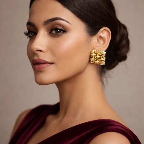 Golden_Elegant_Woven_Square_Stud_Earrings_For_Women