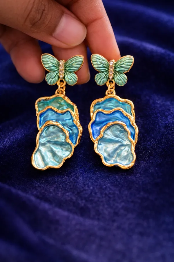 Blue_Butterfly_Shell_Drop_Earrings_Gold_Plated_Enamel_Statement_Jewelry_For_Women