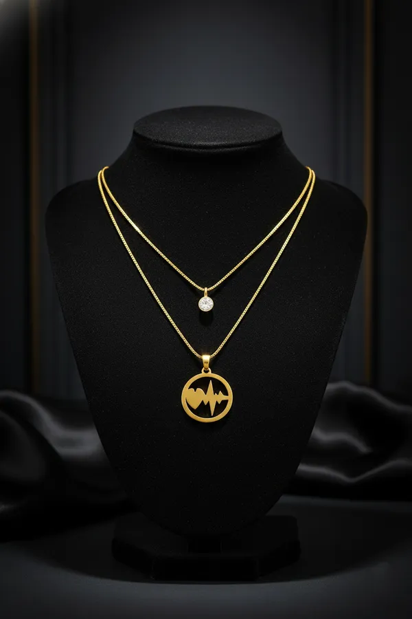 Golden_Dual_Layer_Heartbeat_And_Crystal_Pendant_Gold_Chain_Necklace_Set_For_Women