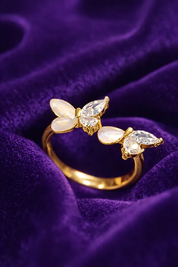 Golden_Dual_Butterfly_Crystal_And_Enamel_Adjustable_Ring_For_Women