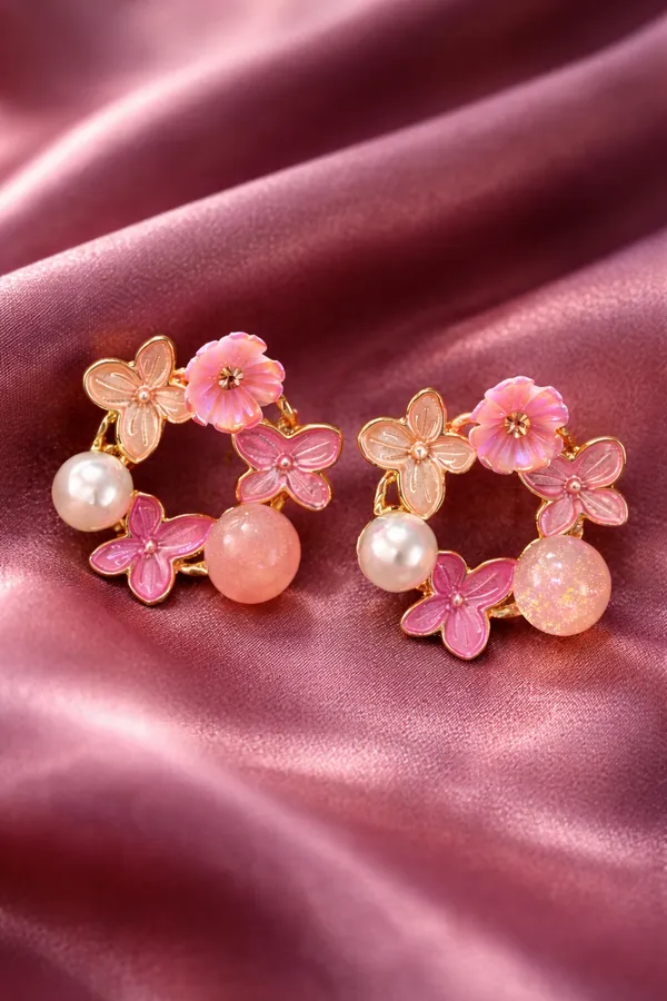 Pink_Floral_Wreath_Earrings_With_Pearls_And_Rose_Quartz_For_Women