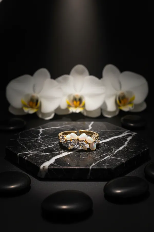White_Elegant_Opal_And_Crystal_Flower_Ring_Gold_Plated_Adjustable_Open_Band_For_Women